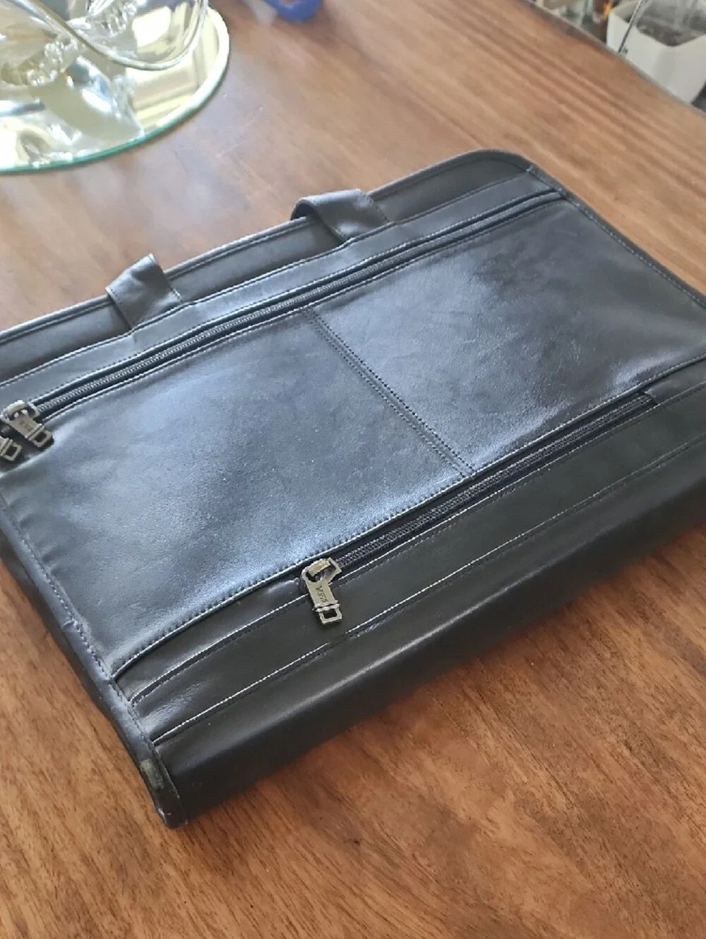 Tumi Black Leather Two-Compartment Briefcase with ID Tag
